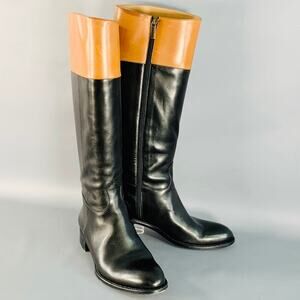 PAUL STUART Size 7.5 Black Tan Leather Side Zipper Riding Boots